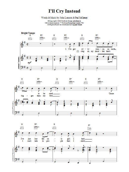 The Beatles I'll Cry Instead sheet music notes printable PDF score
