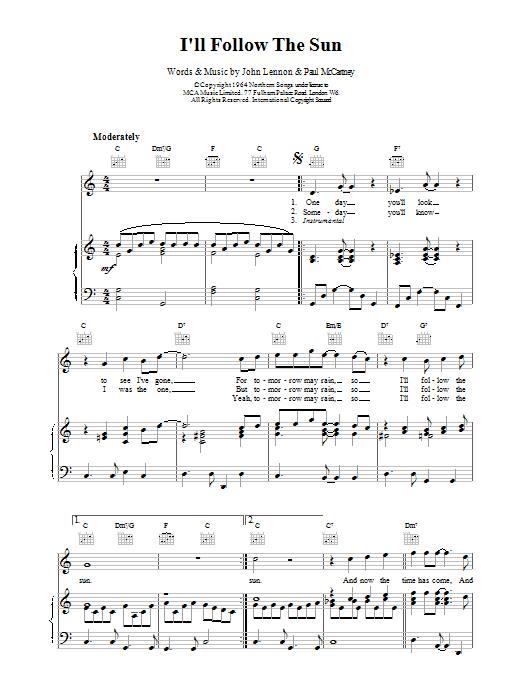 The Beatles I'll Follow The Sun sheet music notes printable PDF score
