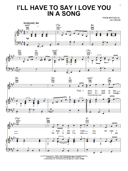 Download Jim Croce I'll Have To Say I Love You In A Song Sheet Music
