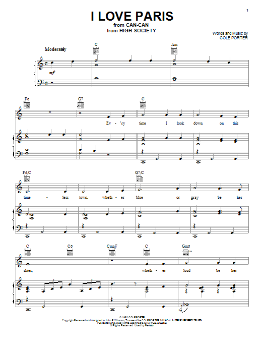 Cole Porter I Love Paris sheet music notes printable PDF score