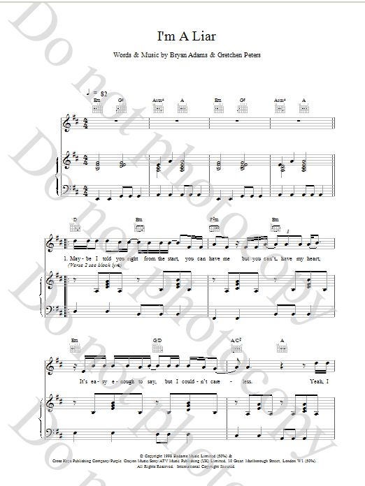 Bryan Adams I'm A Liar sheet music notes printable PDF score