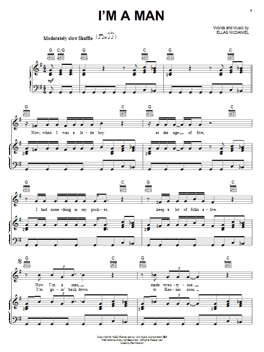 Muddy Waters I'm A Man sheet music notes printable PDF score