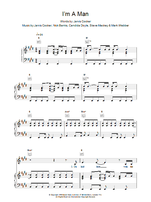 Pulp I'm A Man sheet music notes printable PDF score