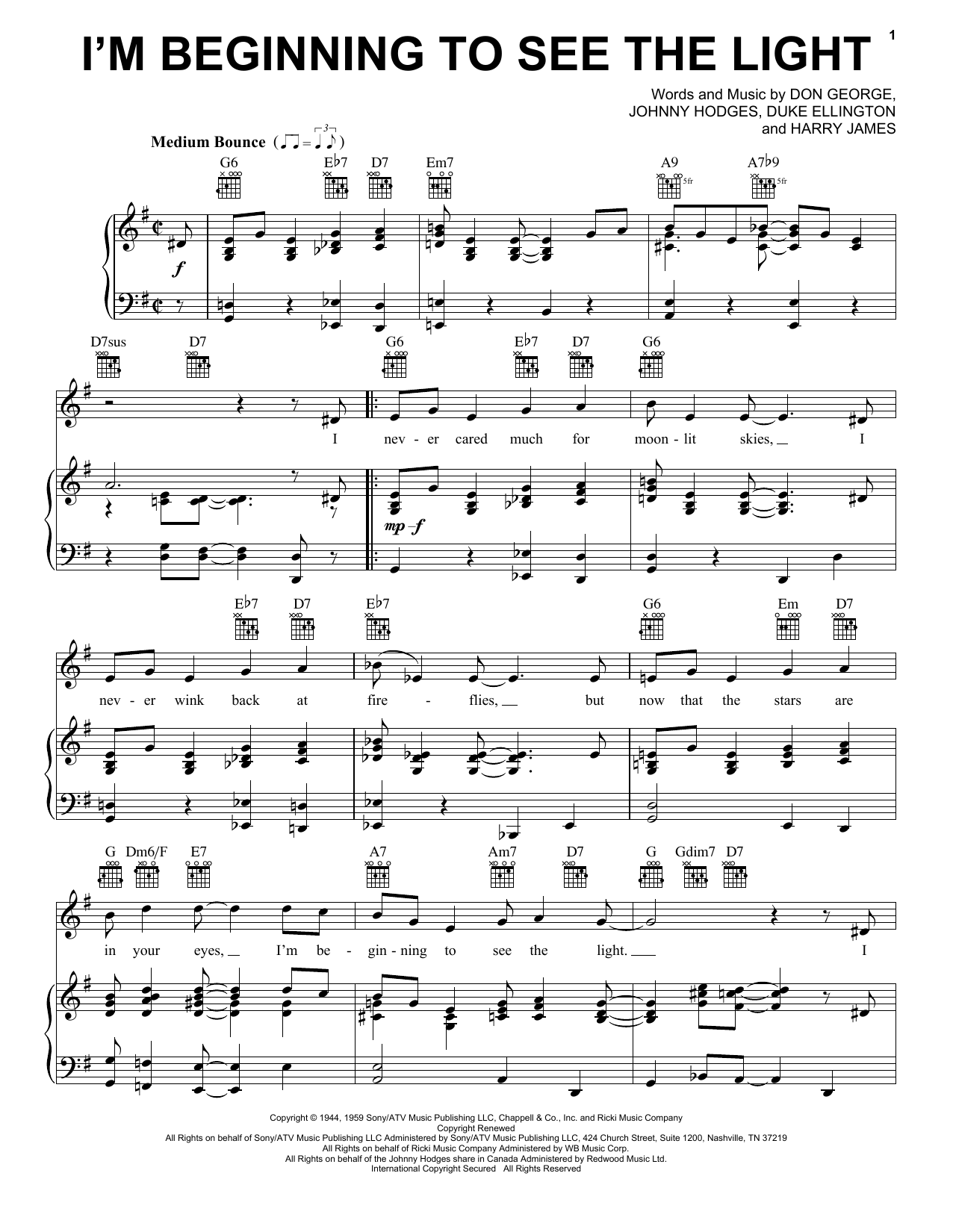 Duke Ellington I'm Beginning To See The Light sheet music notes printable PDF score
