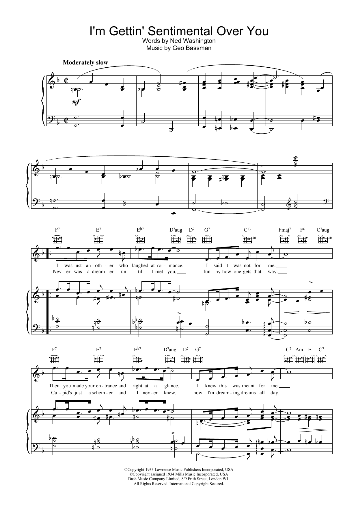 Frank Sinatra I'm Gettin' Sentimental Over You sheet music notes printable PDF score
