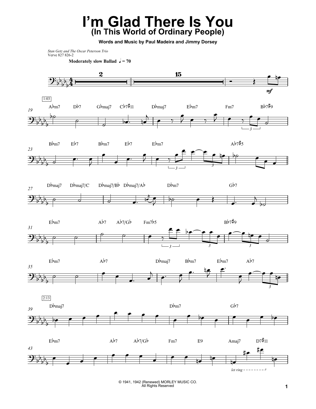 Ray Brown I'm Glad There Is You (In This World Of Ordinary People) sheet music notes printable PDF score