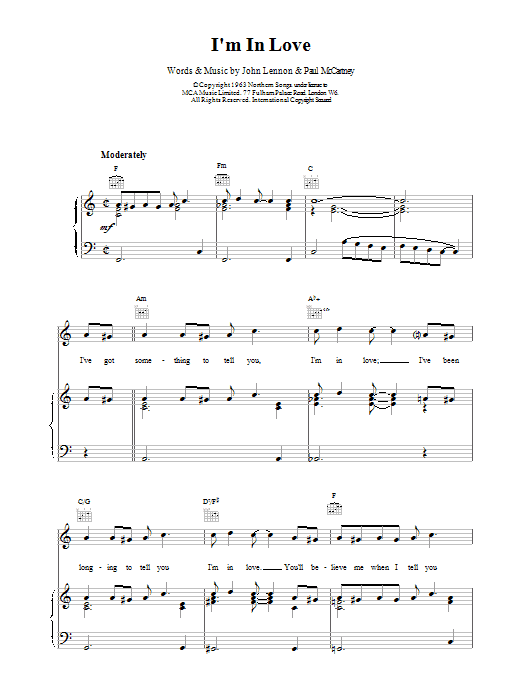 The Beatles I'm In Love sheet music notes printable PDF score