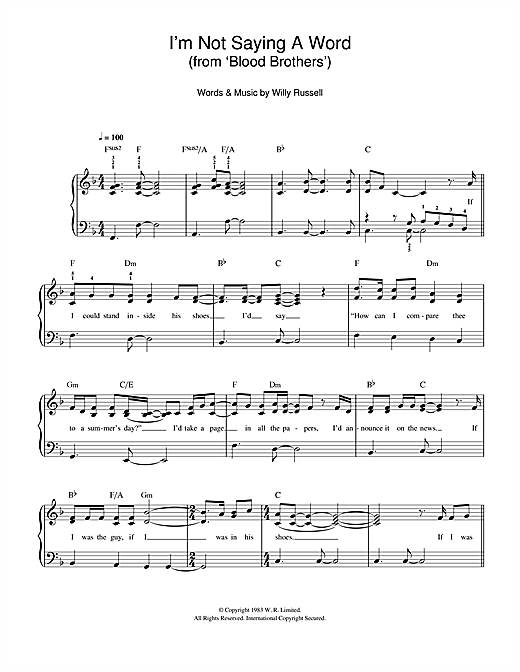 Download Willy Russell I'm Not Saying A Word (from Blood Broth Sheet Music