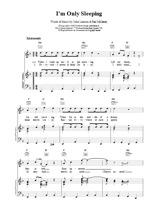 The Beatles I'm Only Sleeping sheet music notes printable PDF score