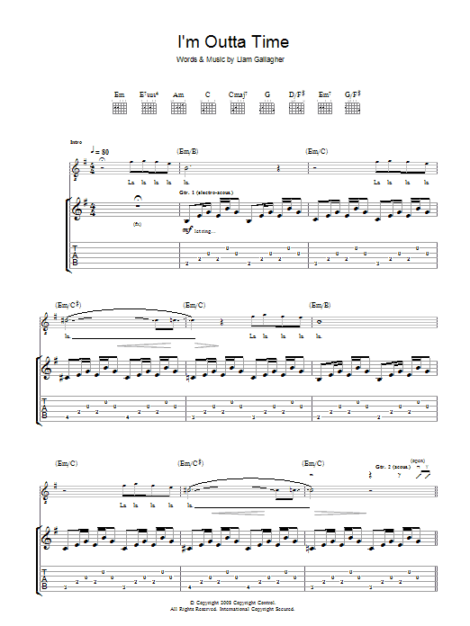 Download Oasis I'm Outta Time Sheet Music