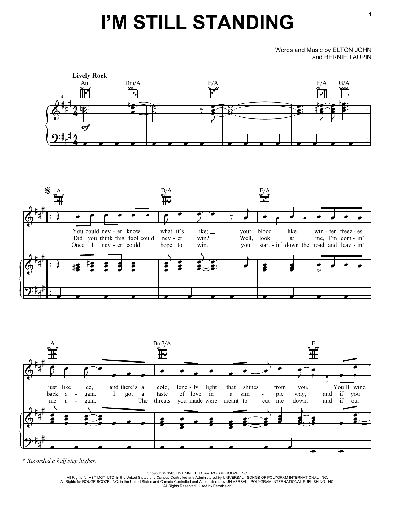 Elton John I'm Still Standing sheet music notes printable PDF score