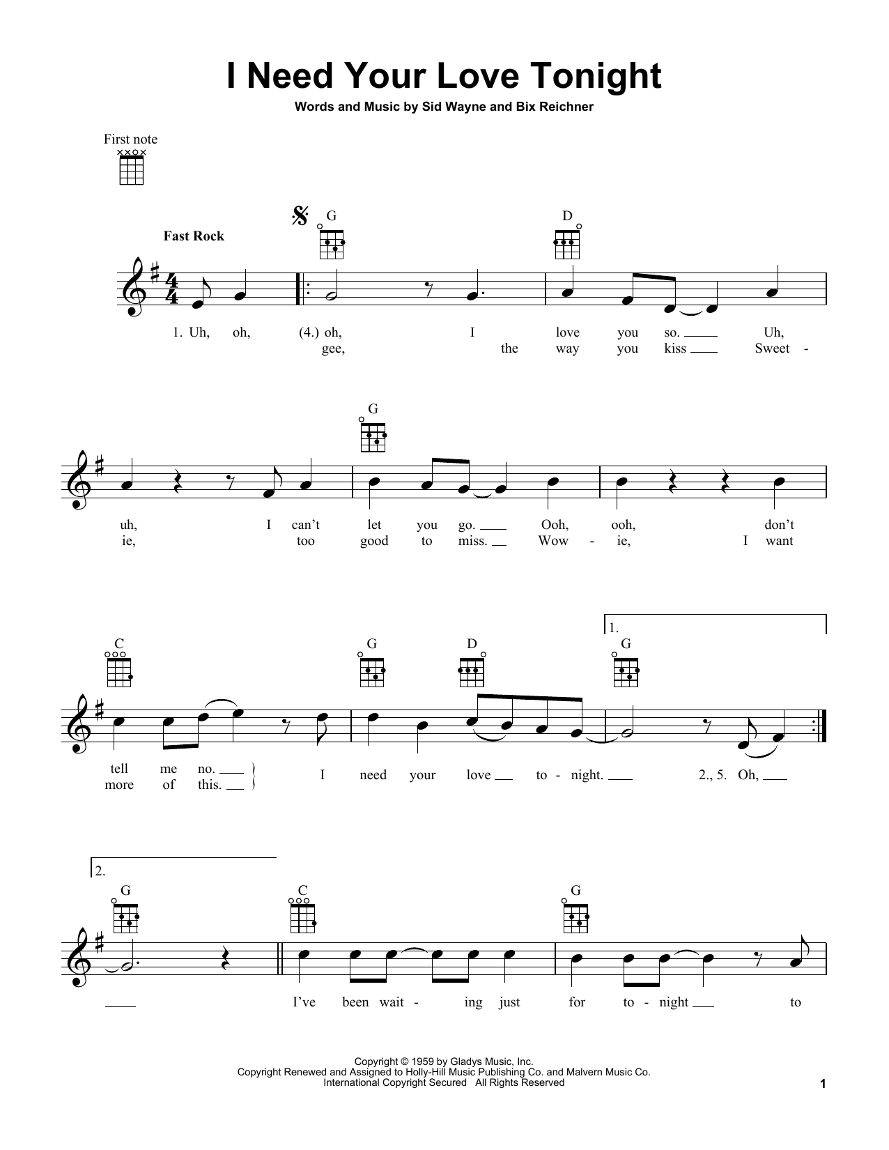 Download Elvis Presley I Need Your Love Tonight Sheet Music