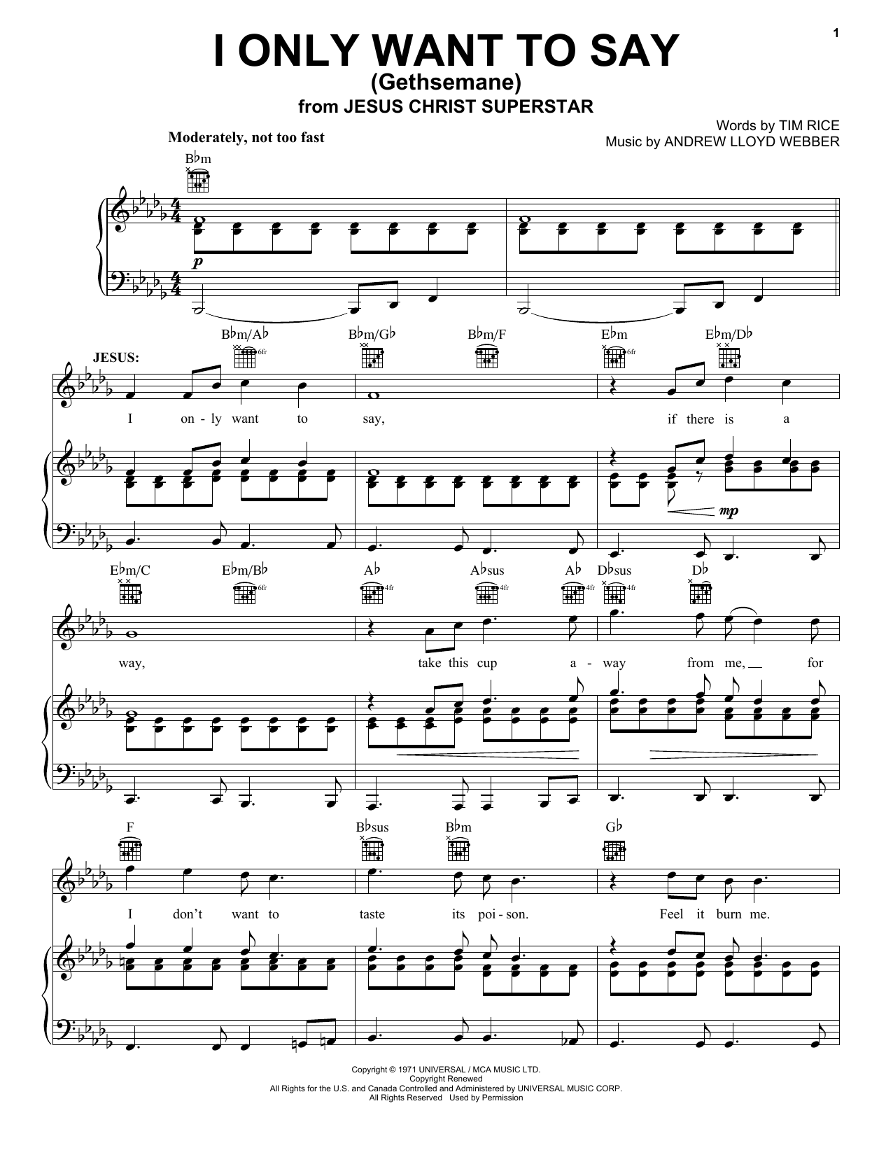 Andrew Lloyd Webber I Only Want To Say (Gethsemane) sheet music notes printable PDF score
