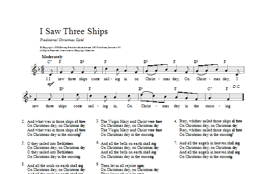 Christmas Carol I Saw Three Ships sheet music notes printable PDF score