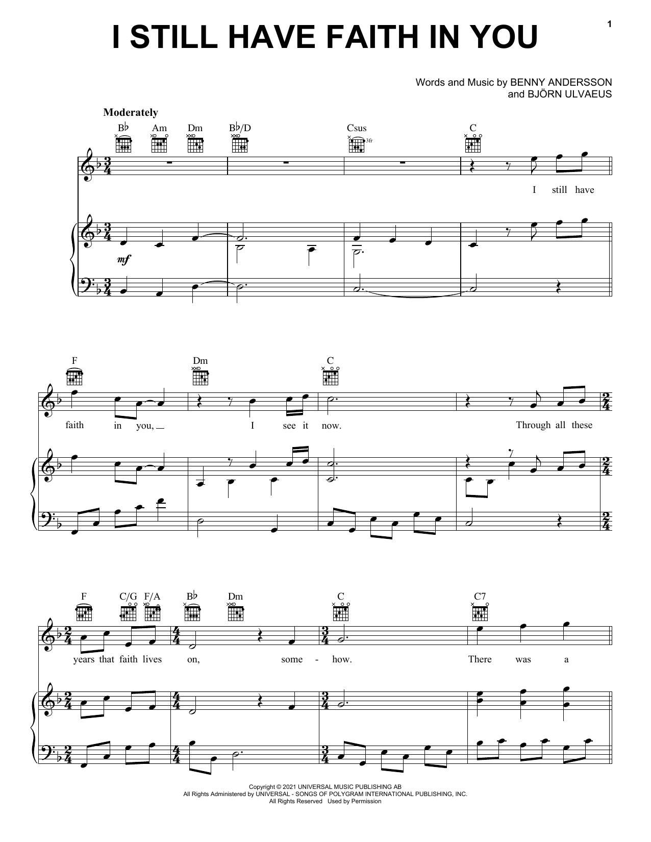 ABBA I Still Have Faith In You sheet music notes printable PDF score