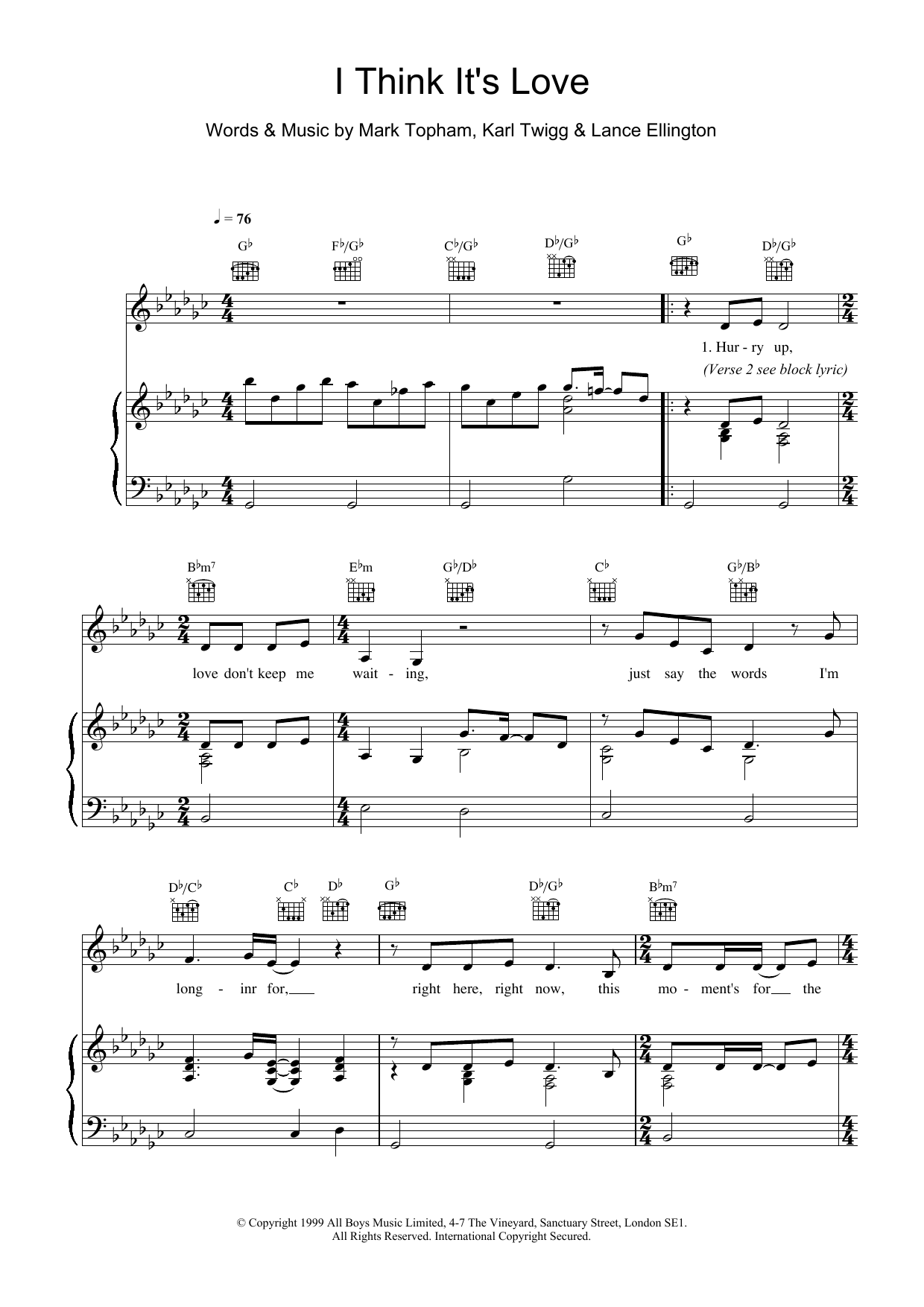 Steps I Think It's Love sheet music notes printable PDF score