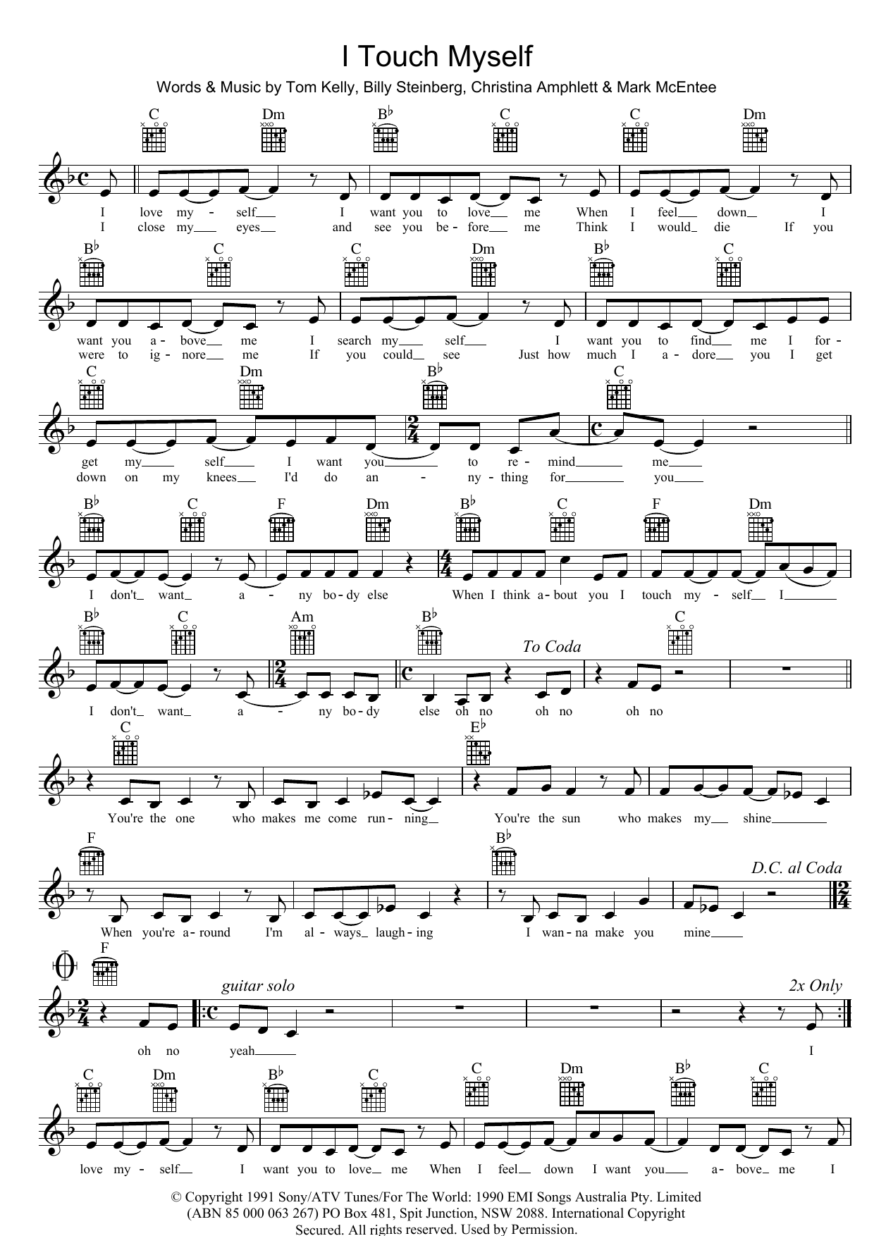 Download Divinyls I Touch Myself Sheet Music