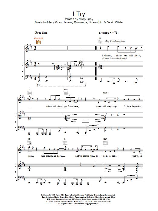 Macy Gray I Try sheet music notes printable PDF score
