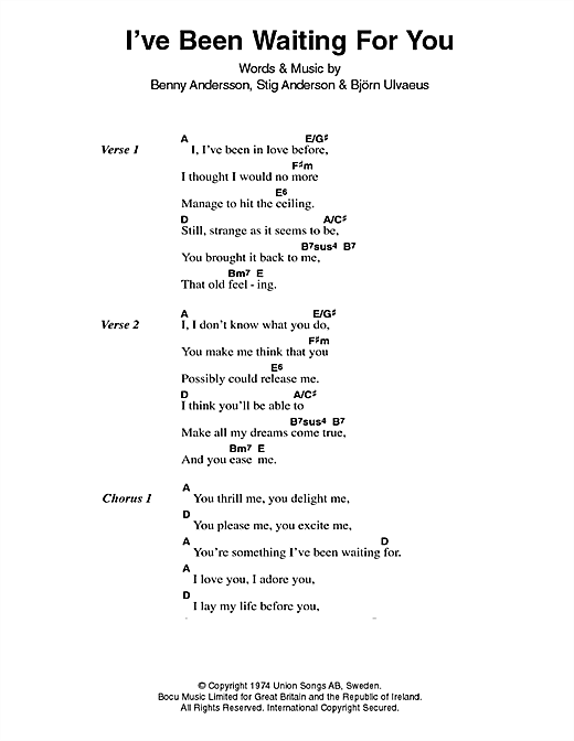 Download ABBA I've Been Waiting For You Sheet Music
