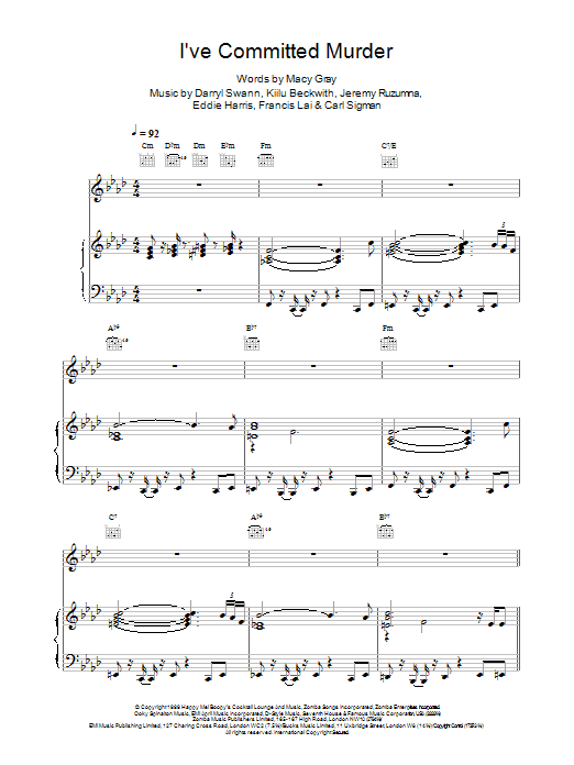 Macy Gray I've Committed Murder sheet music notes printable PDF score