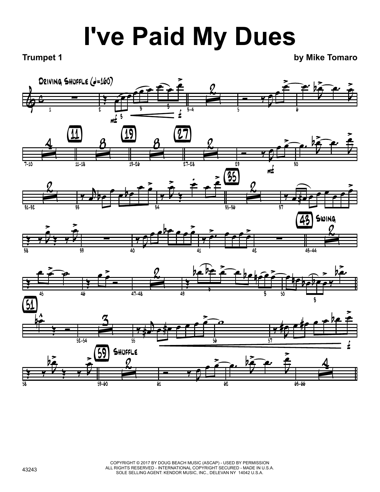 Download Mike Tomaro I've Paid My Dues - 1st Bb Trumpet Sheet Music