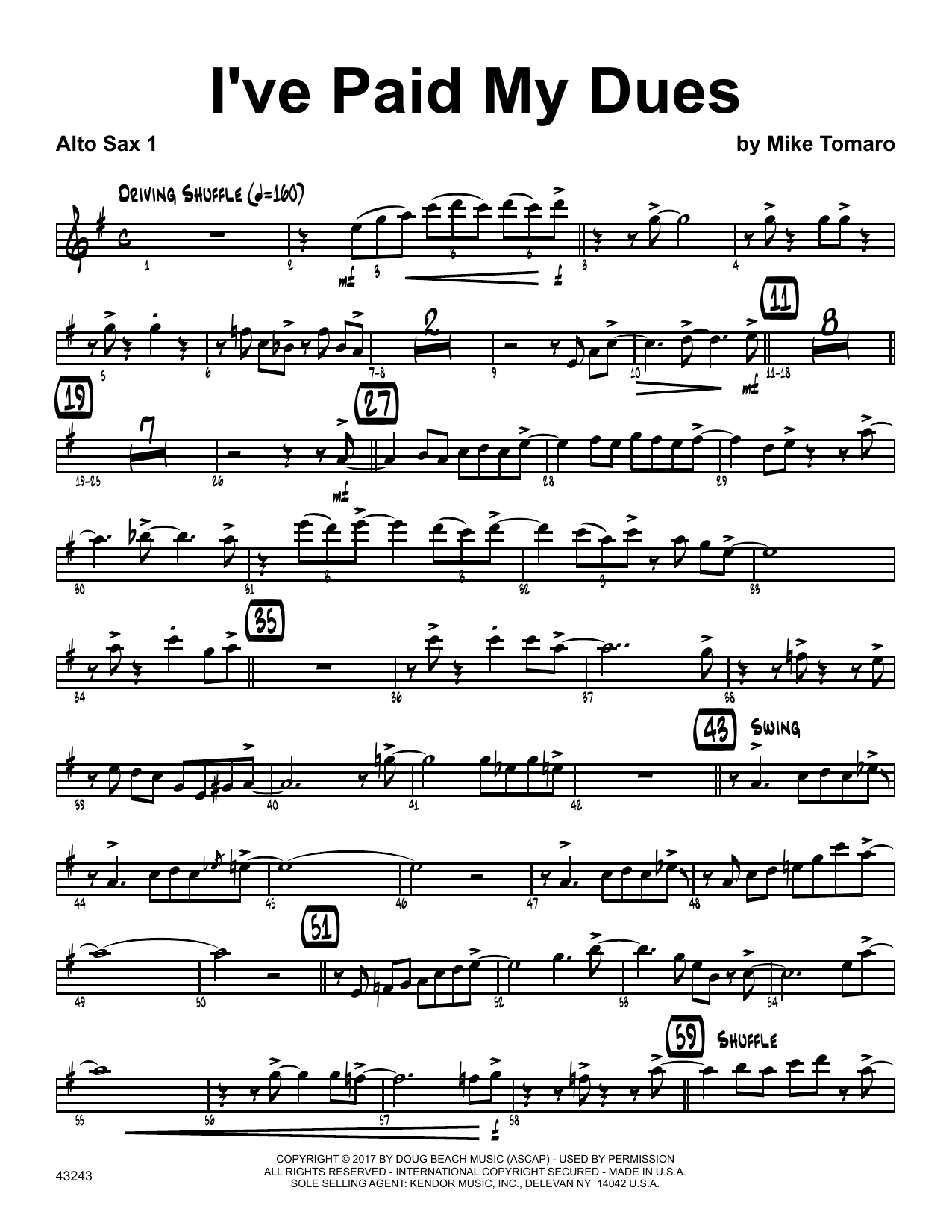 Download Mike Tomaro I've Paid My Dues - 1st Eb Alto Saxopho Sheet Music