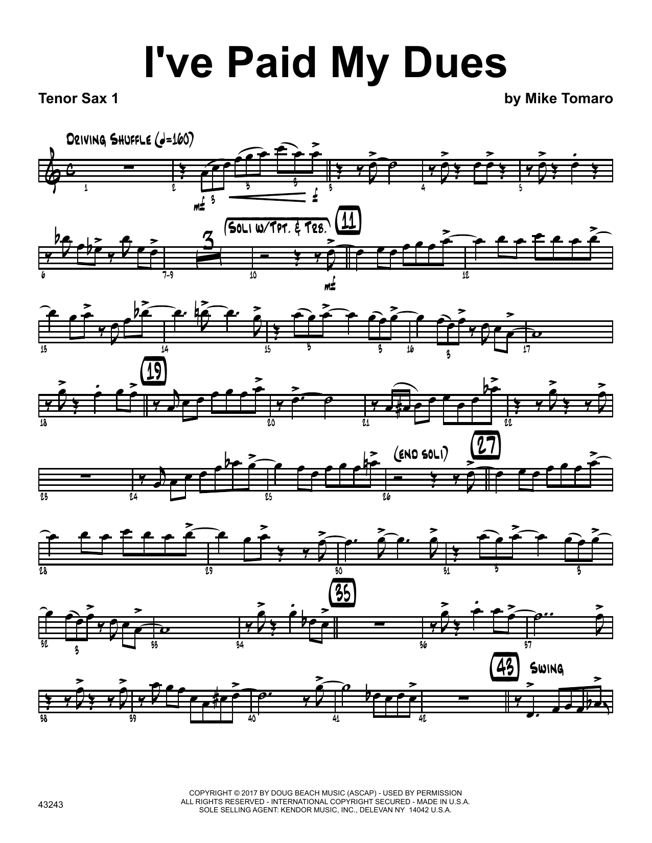 Download Mike Tomaro I've Paid My Dues - 1st Tenor Saxophone Sheet Music