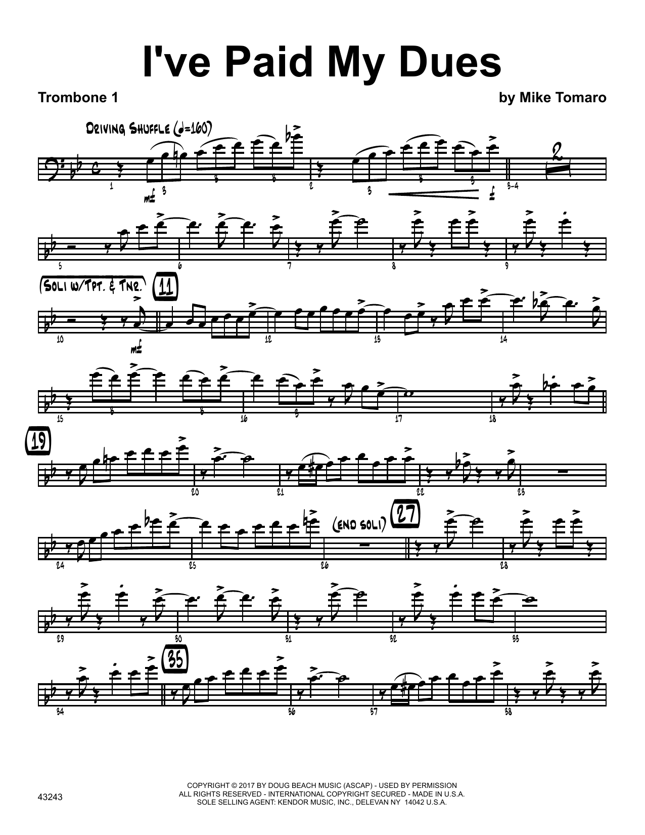 Download Mike Tomaro I've Paid My Dues - 1st Trombone Sheet Music