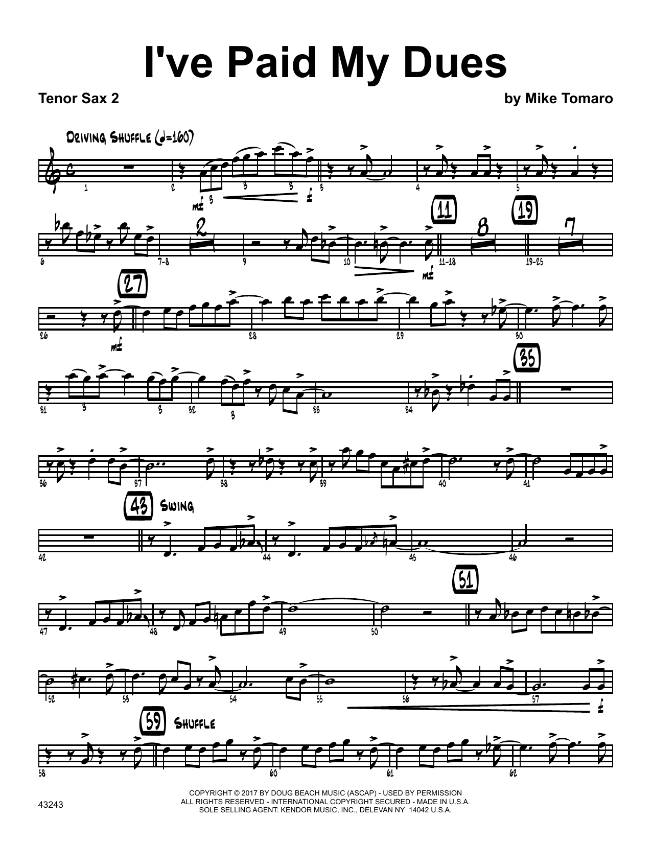 Download Mike Tomaro I've Paid My Dues - 2nd Bb Tenor Saxoph Sheet Music