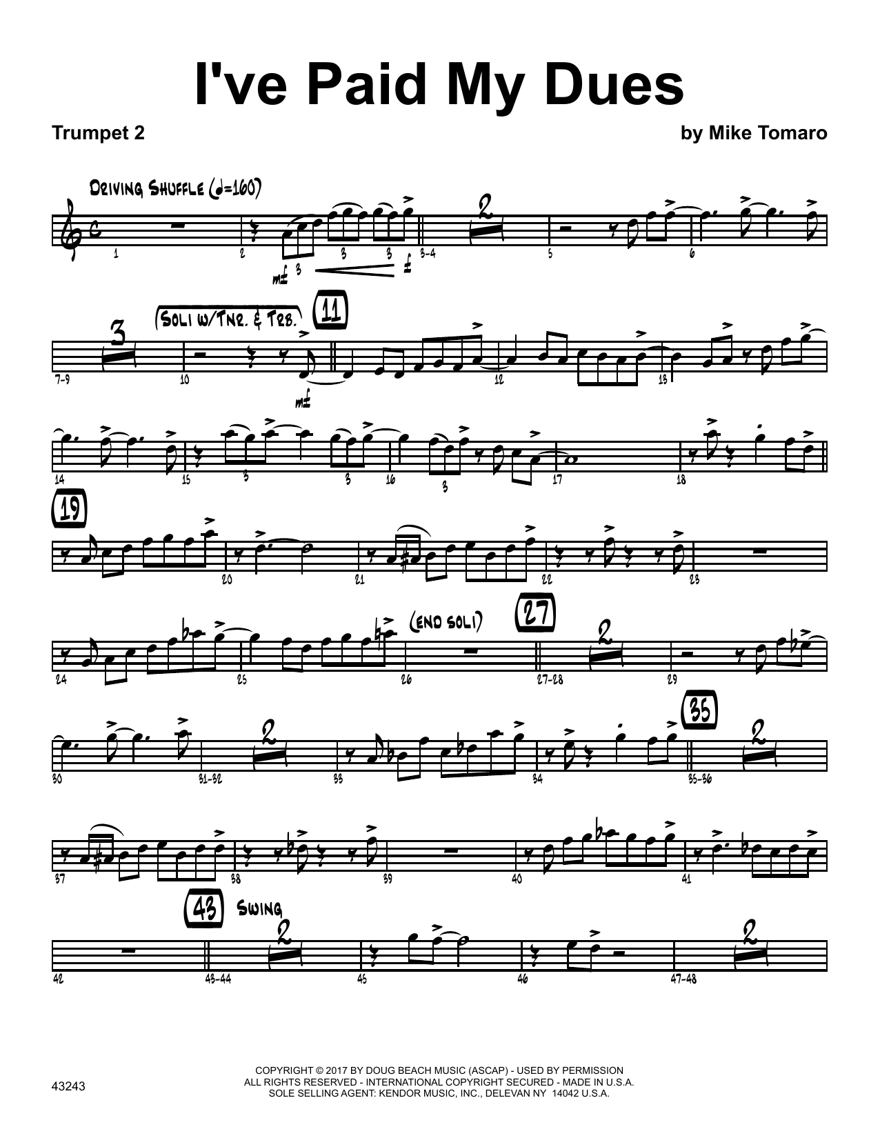 Download Mike Tomaro I've Paid My Dues - 2nd Bb Trumpet Sheet Music