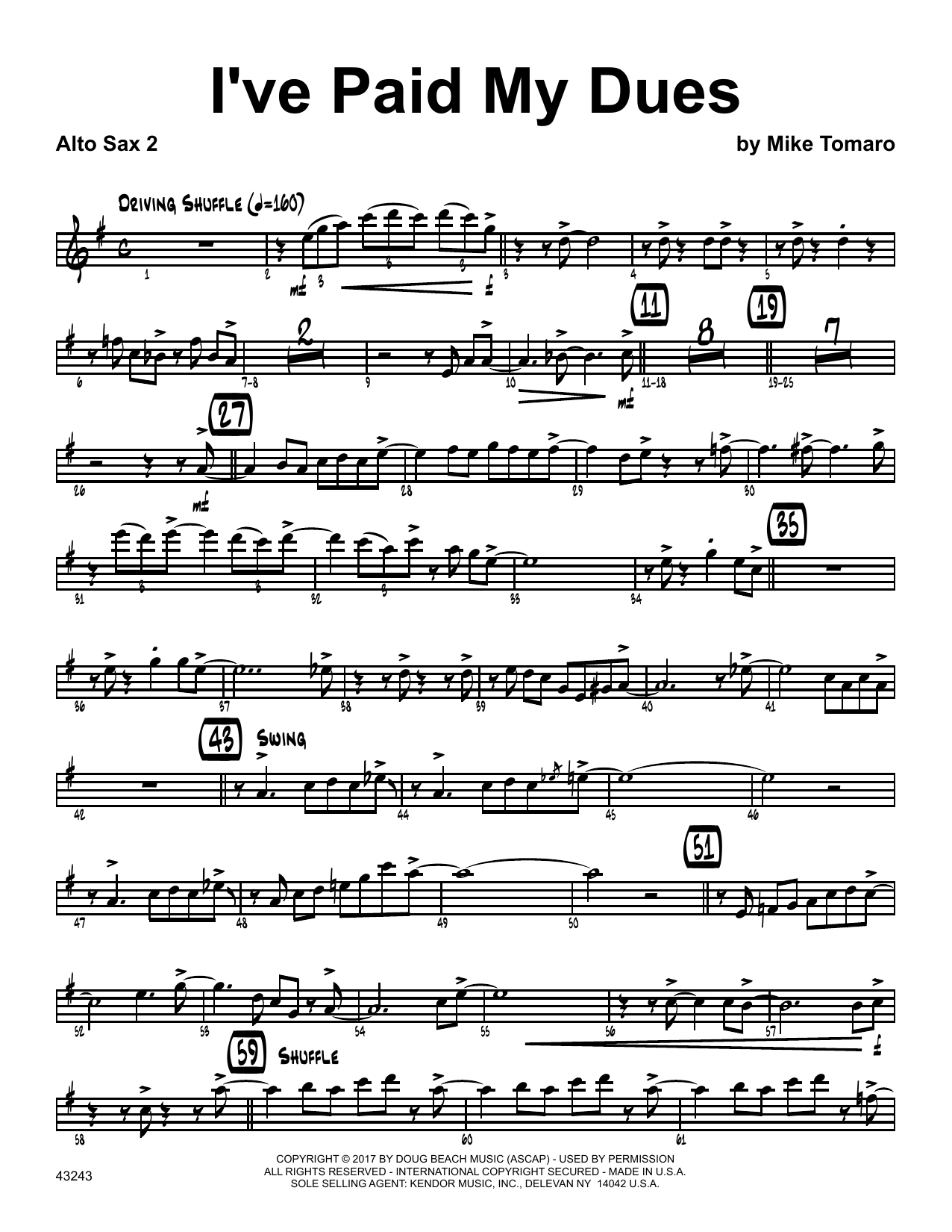 Download Mike Tomaro I've Paid My Dues - 2nd Eb Alto Saxopho Sheet Music