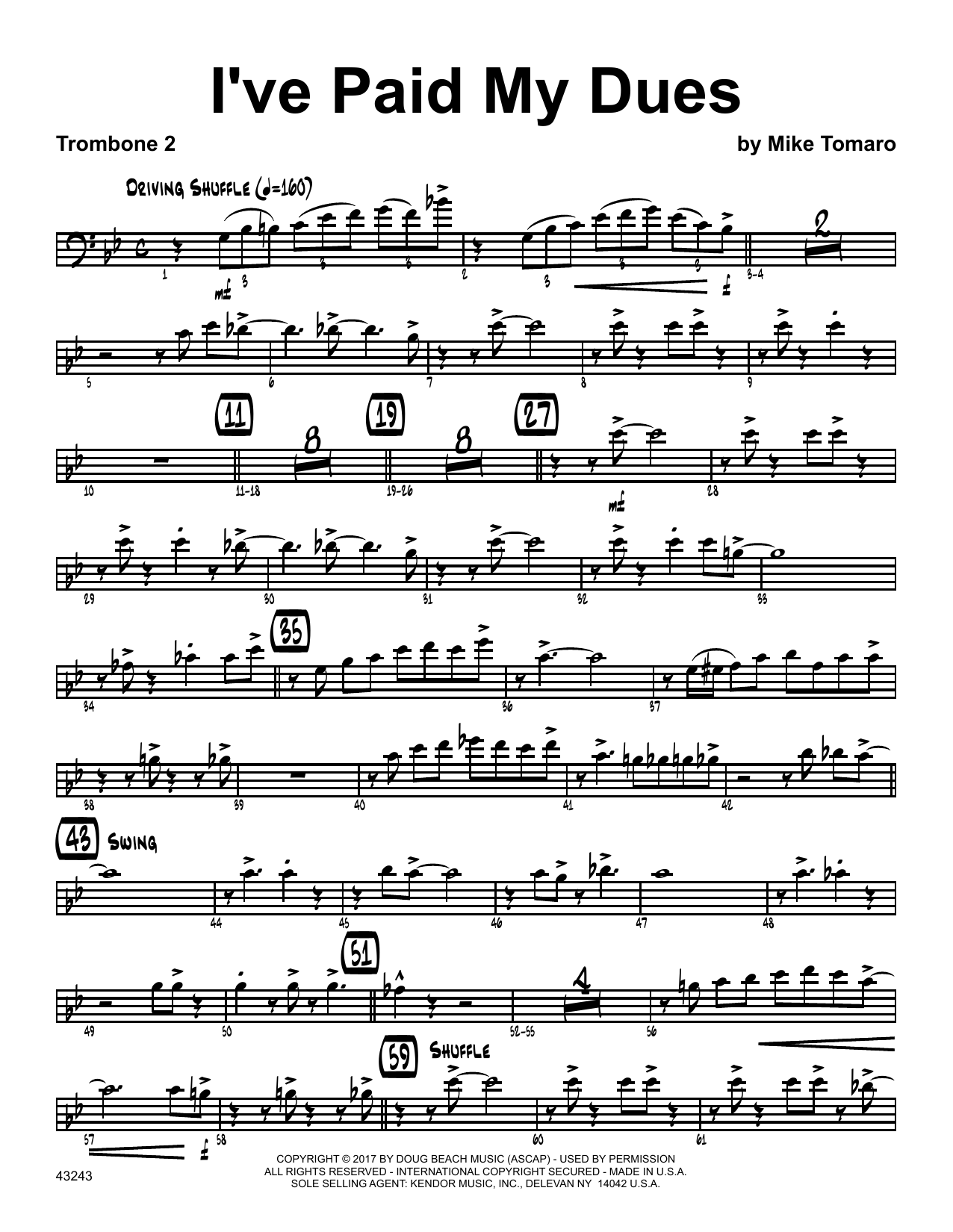 Download Mike Tomaro I've Paid My Dues - 2nd Trombone Sheet Music
