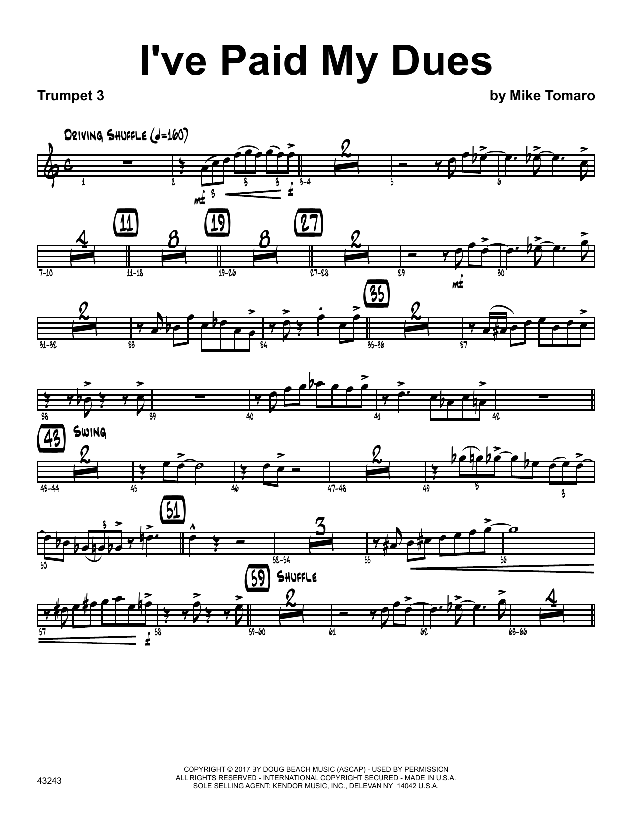 Download Mike Tomaro I've Paid My Dues - 3rd Bb Trumpet Sheet Music