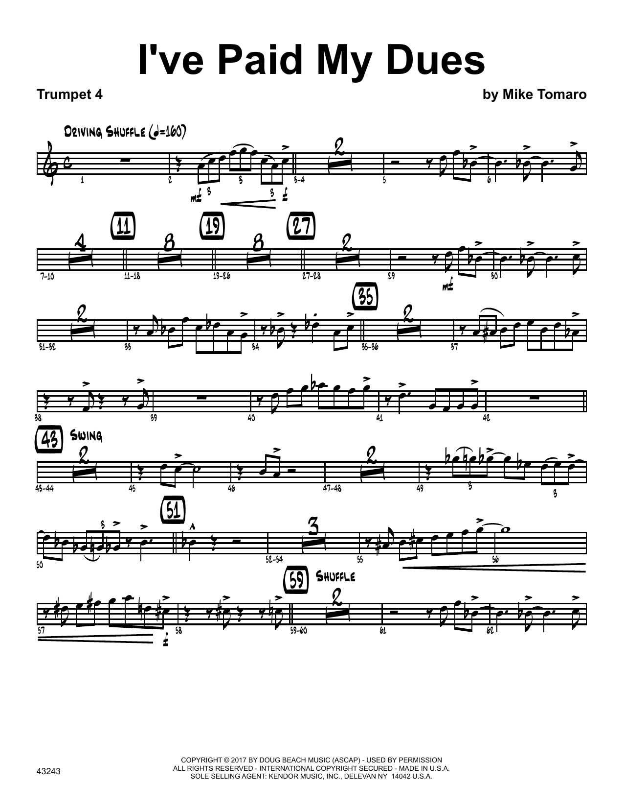 Download Mike Tomaro I've Paid My Dues - 4th Bb Trumpet Sheet Music