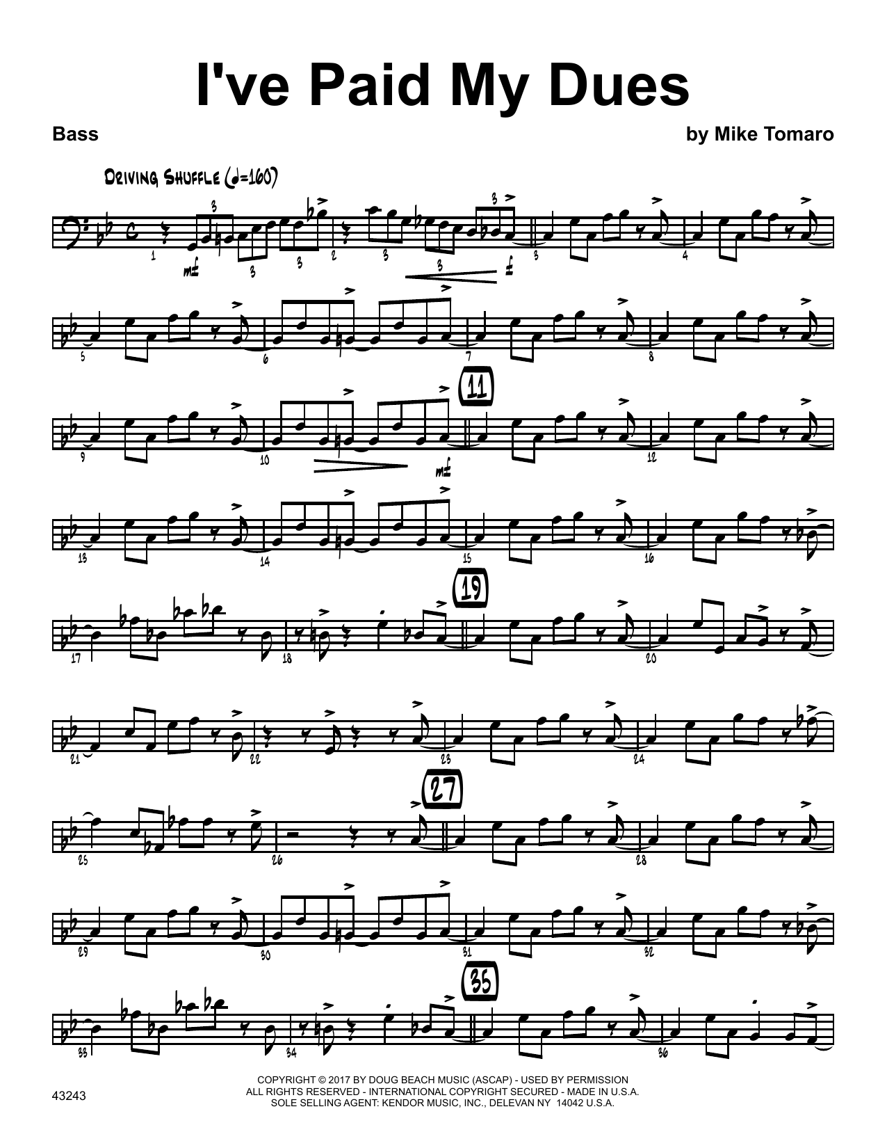 Download Mike Tomaro I've Paid My Dues - Bass Sheet Music