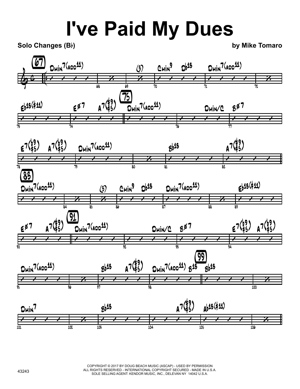 Download Mike Tomaro I've Paid My Dues - Bb Solo Sheet Sheet Music