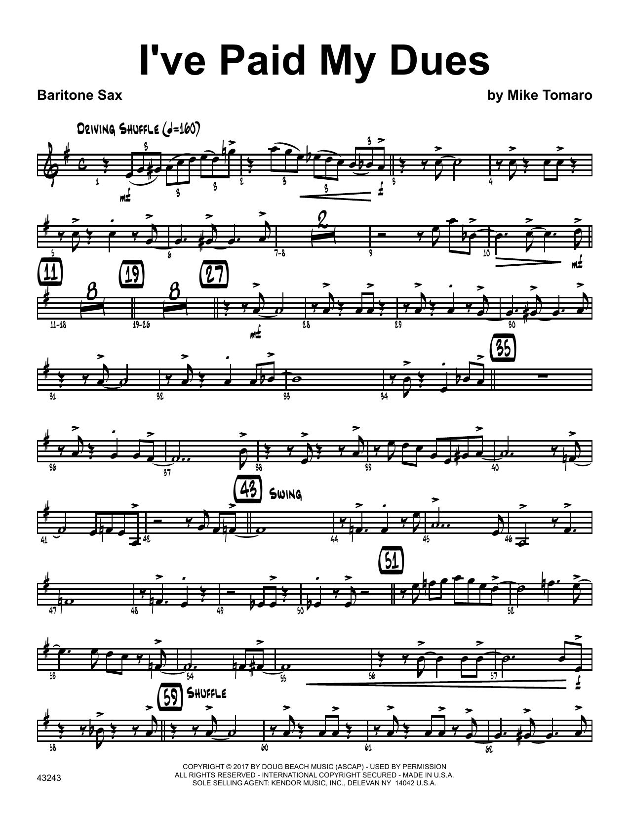 Download Mike Tomaro I've Paid My Dues - Eb Baritone Saxopho Sheet Music