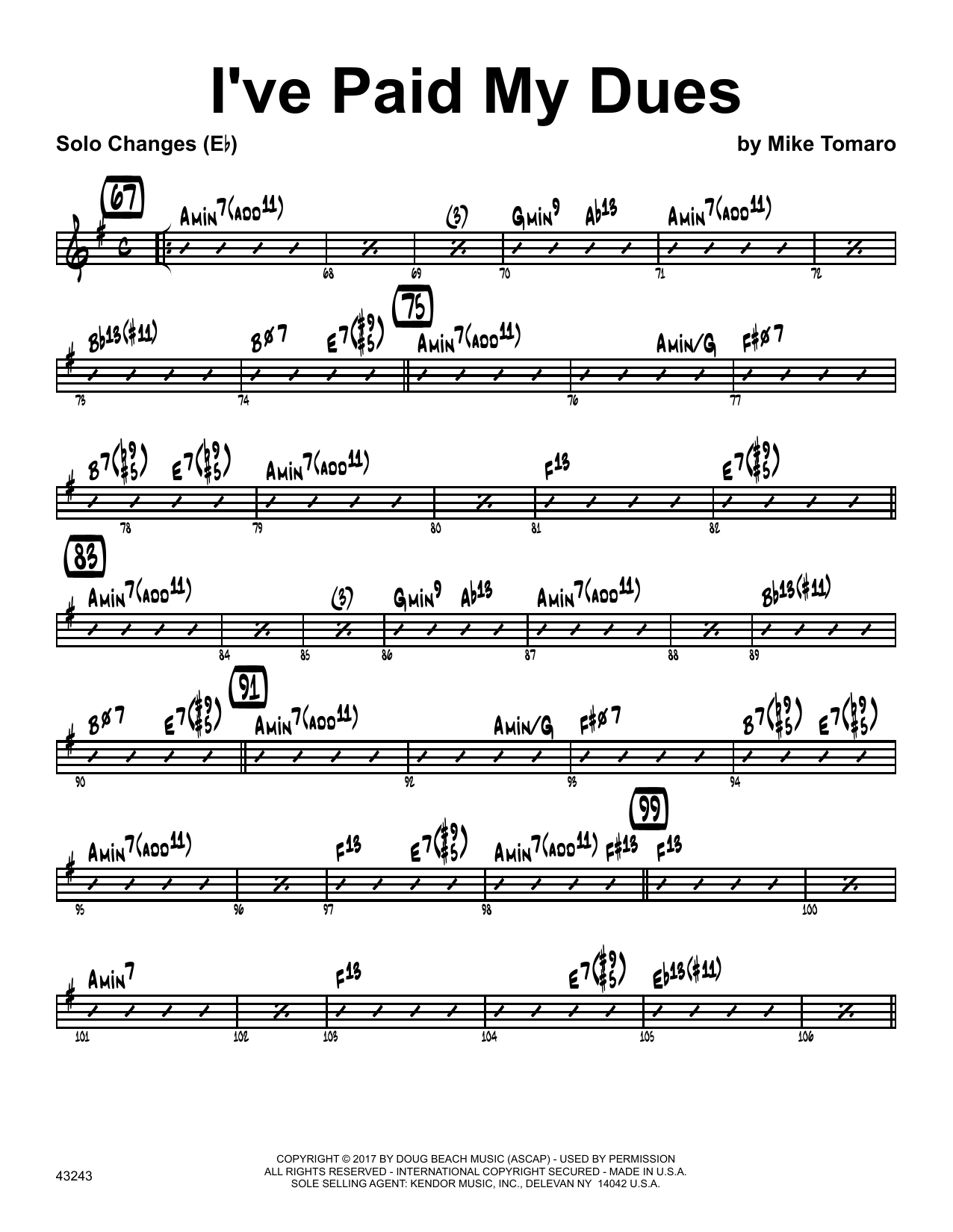 Download Mike Tomaro I've Paid My Dues - Eb Solo Sheet Sheet Music