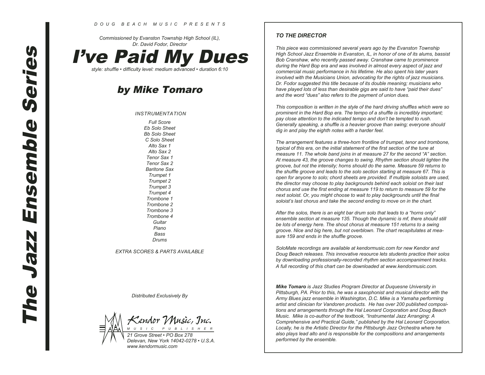 Download Mike Tomaro I've Paid My Dues - Full Score Sheet Music