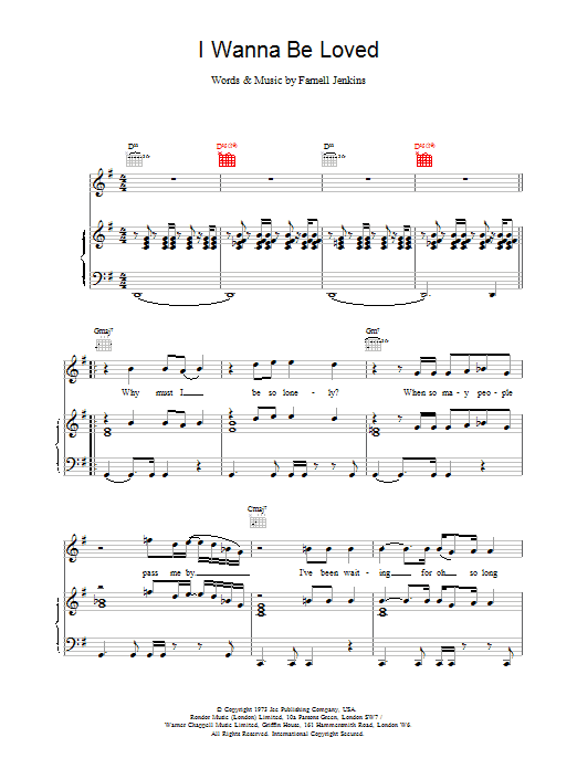 Elvis Costello I Wanna Be Loved sheet music notes printable PDF score
