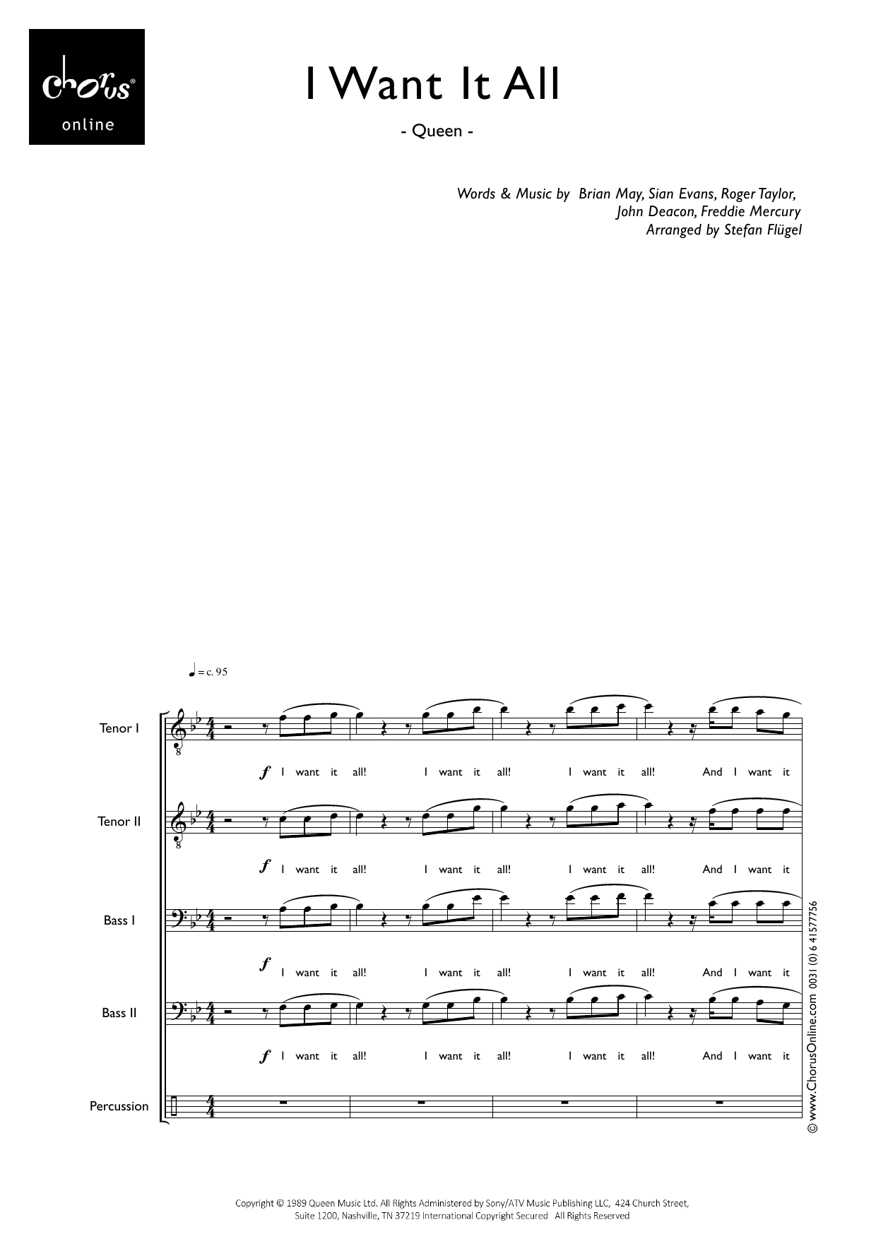 Queen I Want It All (arr. Stefan Flügel) sheet music notes printable PDF score