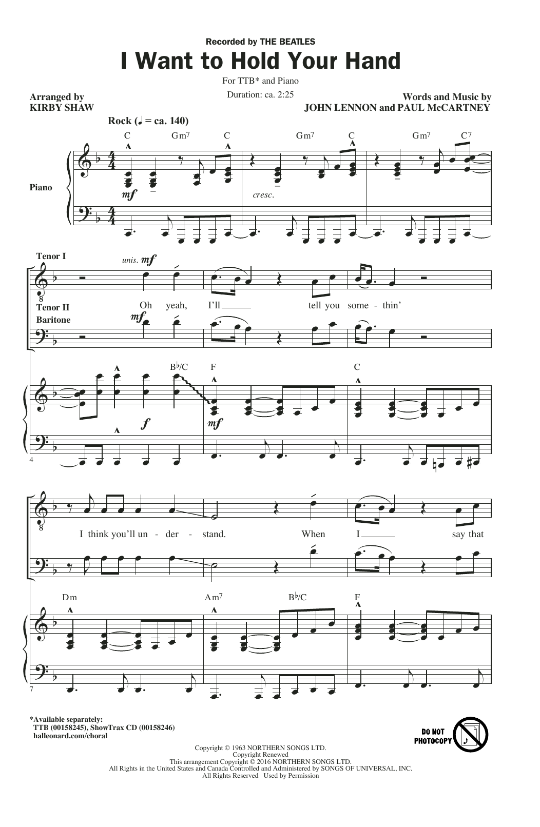 Download The Beatles I Want To Hold Your Hand (arr. Kirby Sh Sheet Music