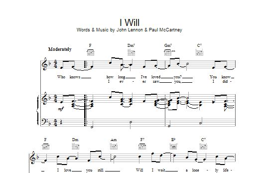 The Beatles I Will sheet music notes printable PDF score