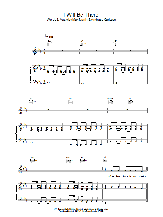 Britney Spears I Will Be There sheet music notes printable PDF score