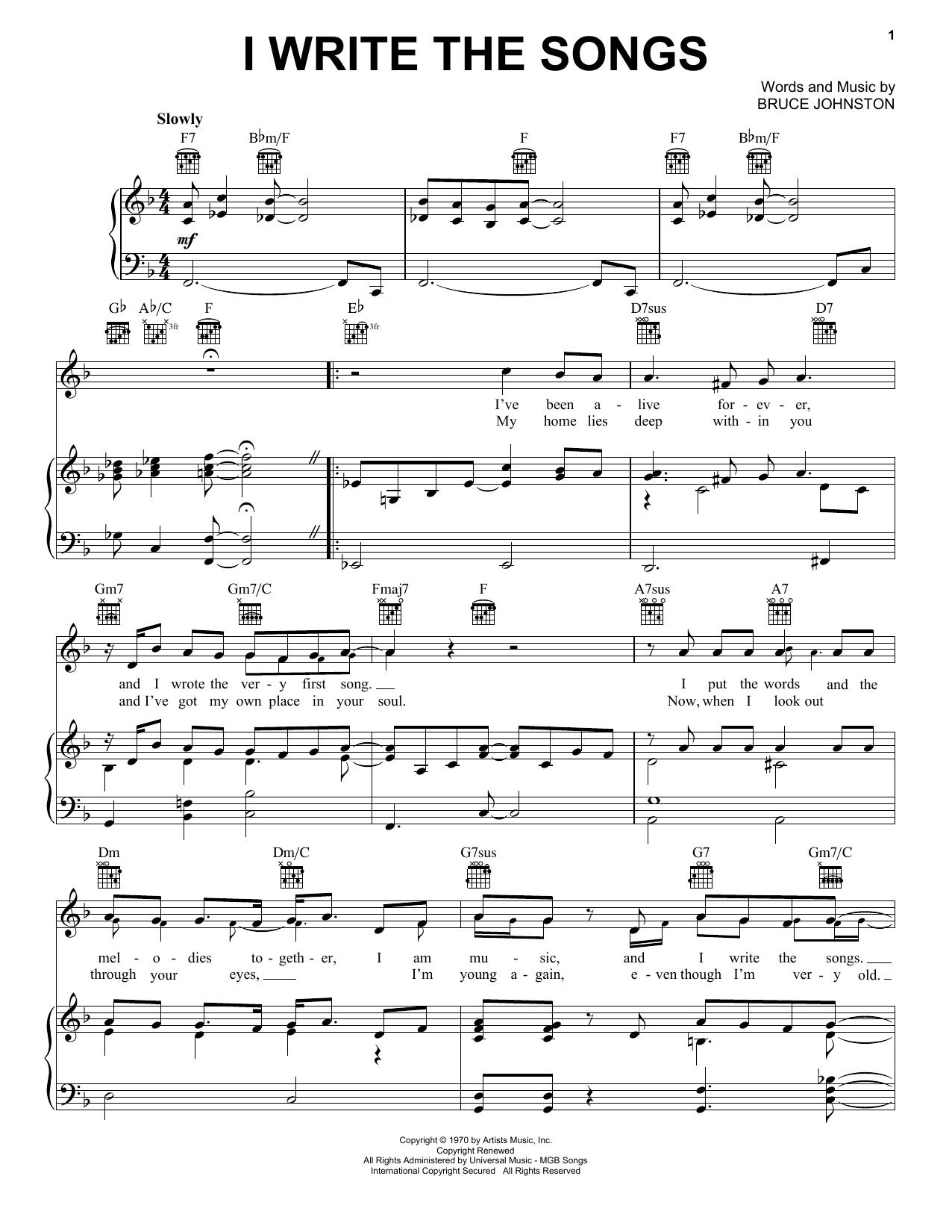 Barry Manilow I Write The Songs sheet music notes printable PDF score