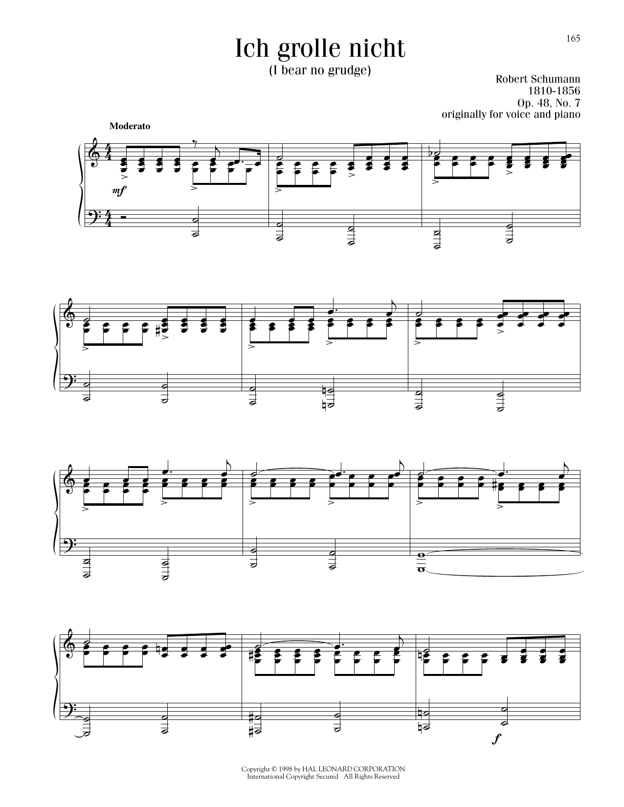 Robert Schumann Ich Grolle Nicht (I Bear No Grudge) sheet music notes printable PDF score