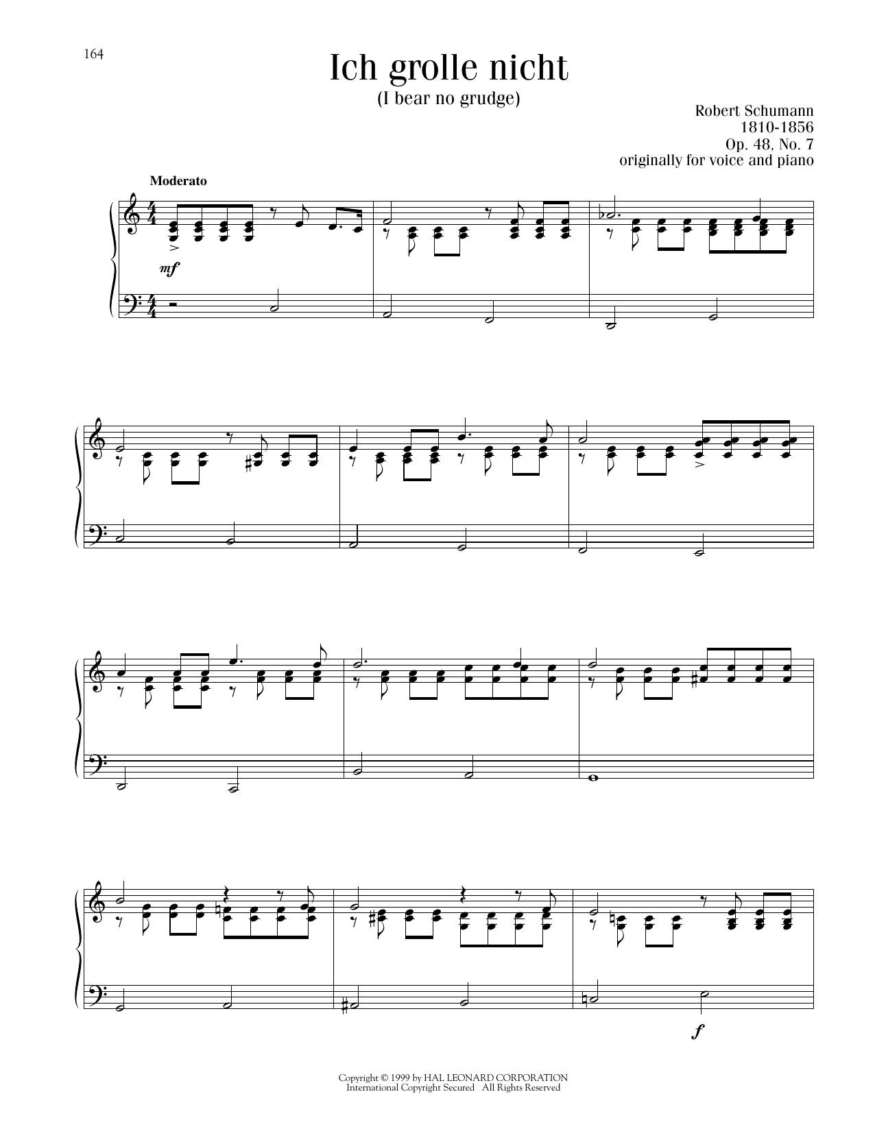 Robert Schumann Ich Grolle Nicht (I Bear No Grudge) sheet music notes printable PDF score