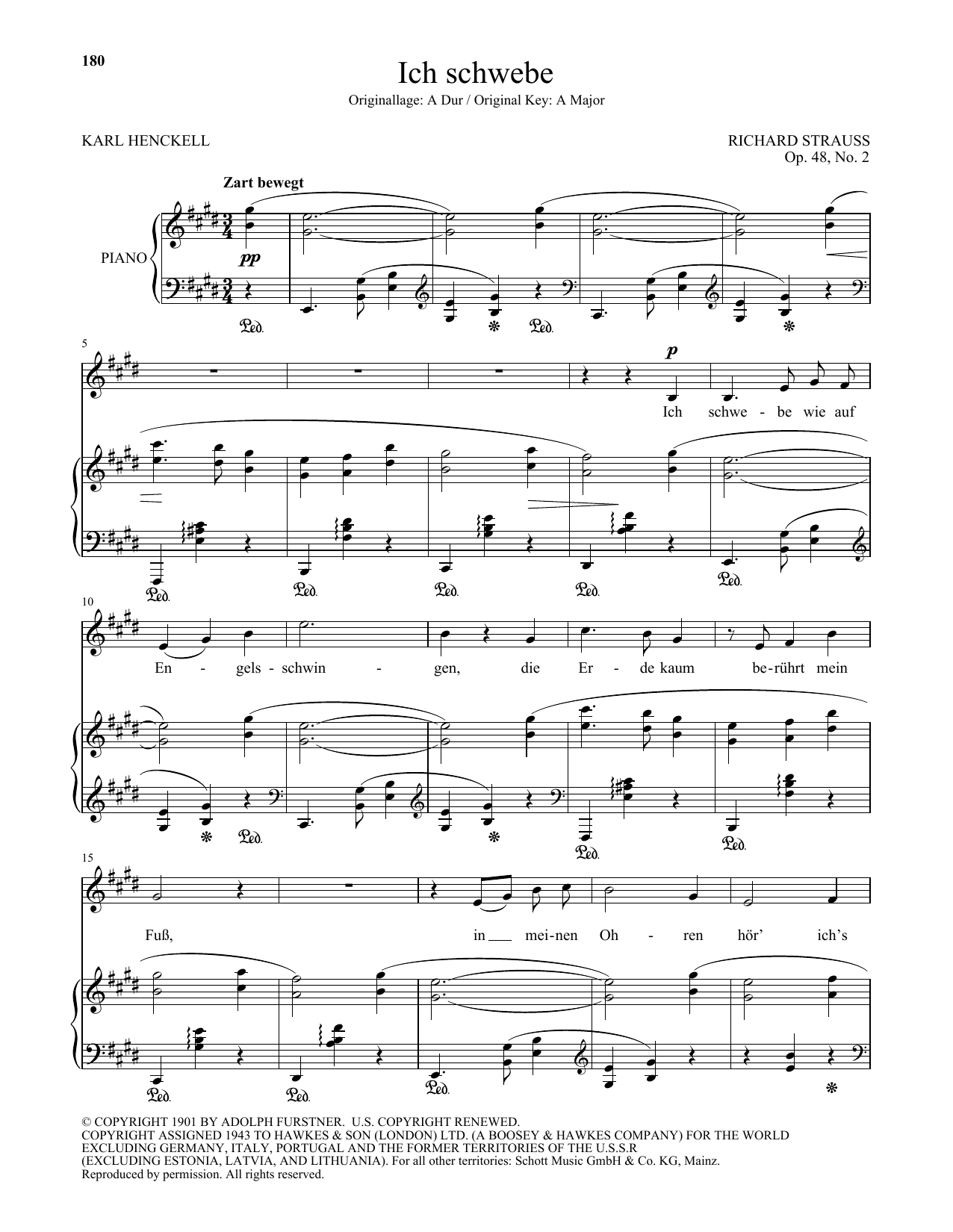 Download Richard Strauss Ich Schwebe (Low Voice) Sheet Music