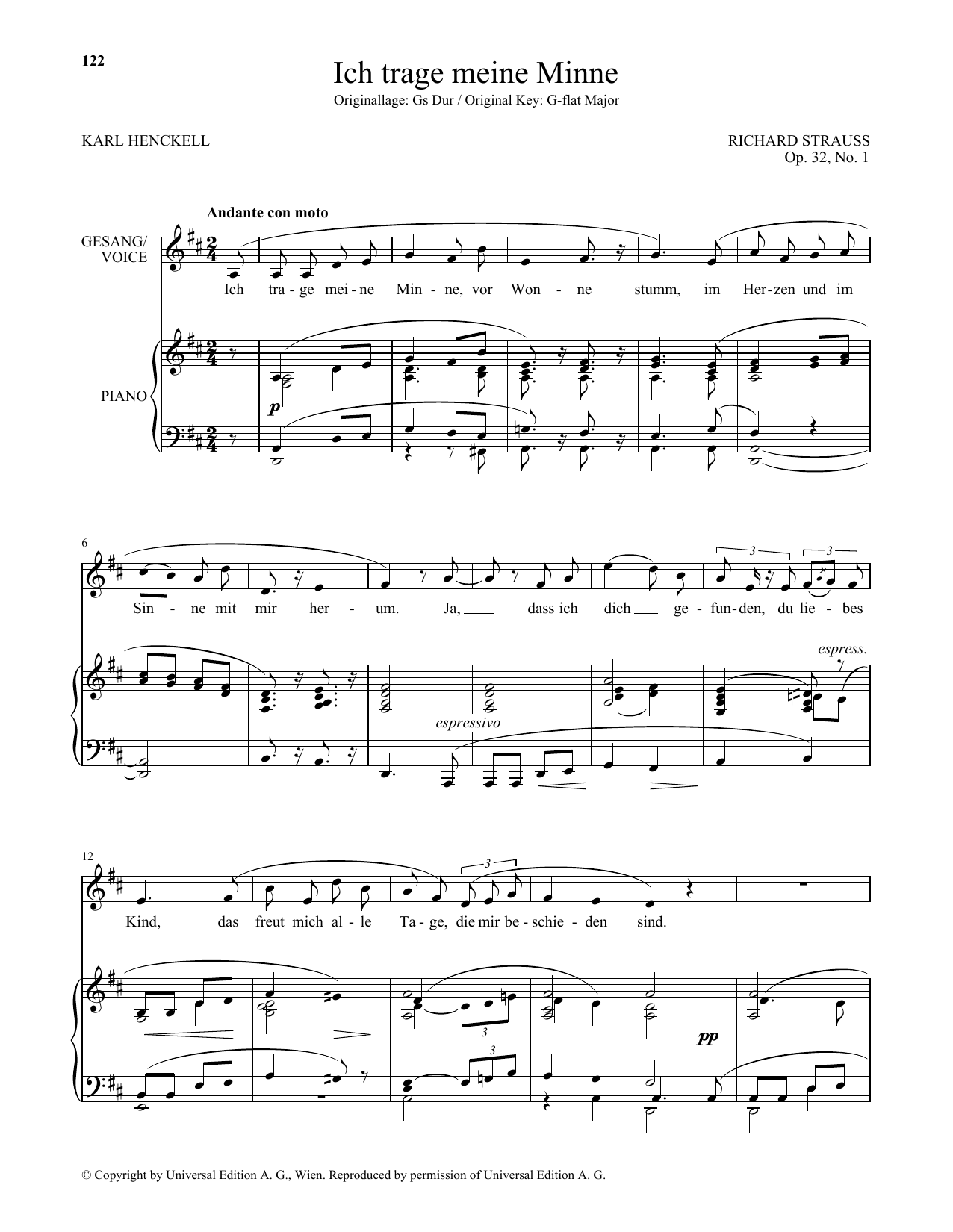 Download Richard Strauss Ich Trage Meine Minne (Low Voice) Sheet Music