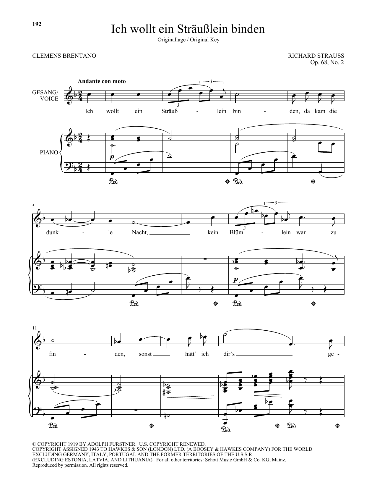 Download Richard Strauss Ich Wollt Ein Strausslein Binden (High Sheet Music
